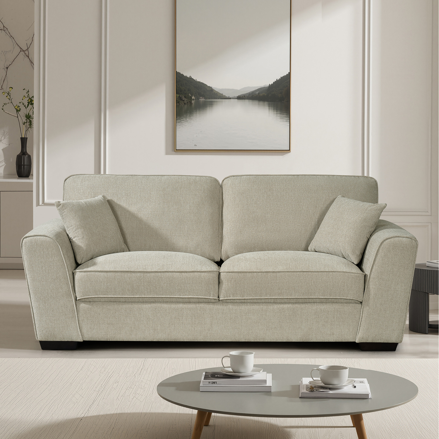 Roslyn Soft Fabric 3 Seat Sofa - Beige