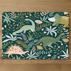 Hand drawn dinosaurs and tropical leaves and flowers. Designer Placemat Set