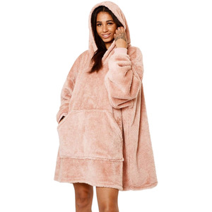Brentfords Teddy Fleece Wearable Hoodie Blanket Blush Pink