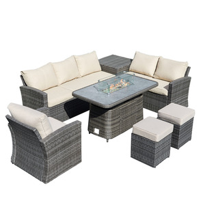 Outdoor Fire Pit Sofa Set with Adjustable Fire Table