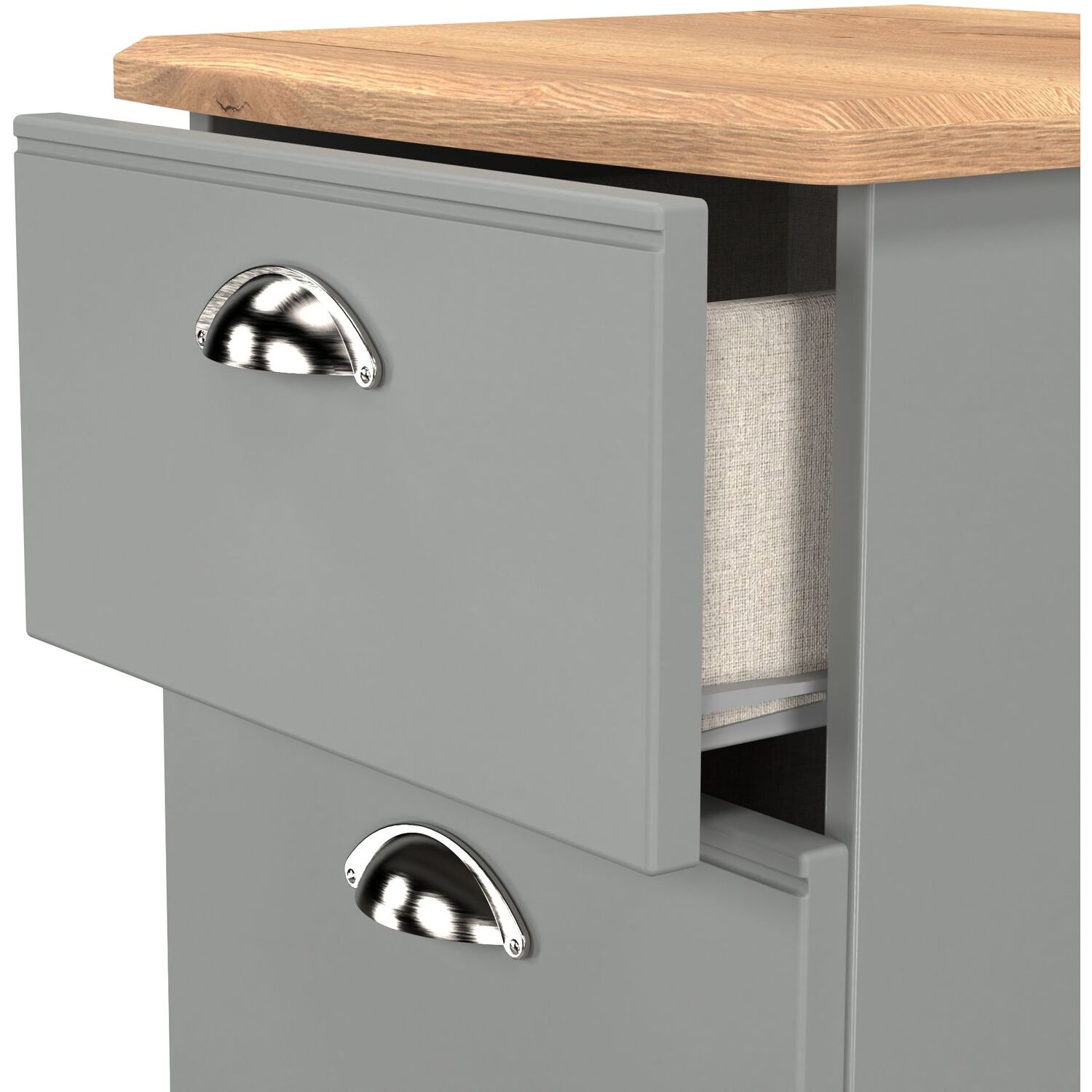 Victoria Ready Assembled 3 Drawer Bedside Cabinet - Dusk Grey Riviera Oak