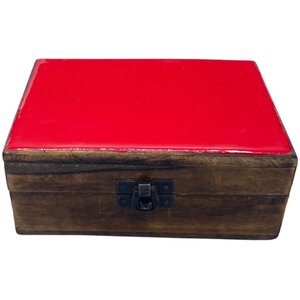 Red Ceramic Wood Box 15x10x6cm for Jewelry Keepsakes