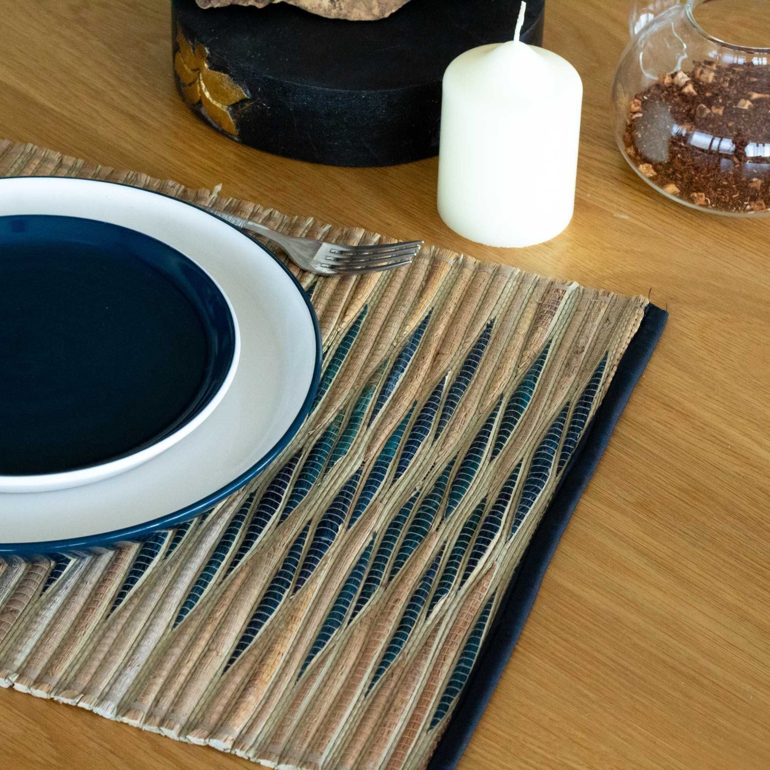 Image of Water Hyacinth Blue Waves Placemat Handcrafted&hellip;