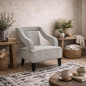 Letterkenny Armchair, Soft Grey Chenille with Matt Black Legs