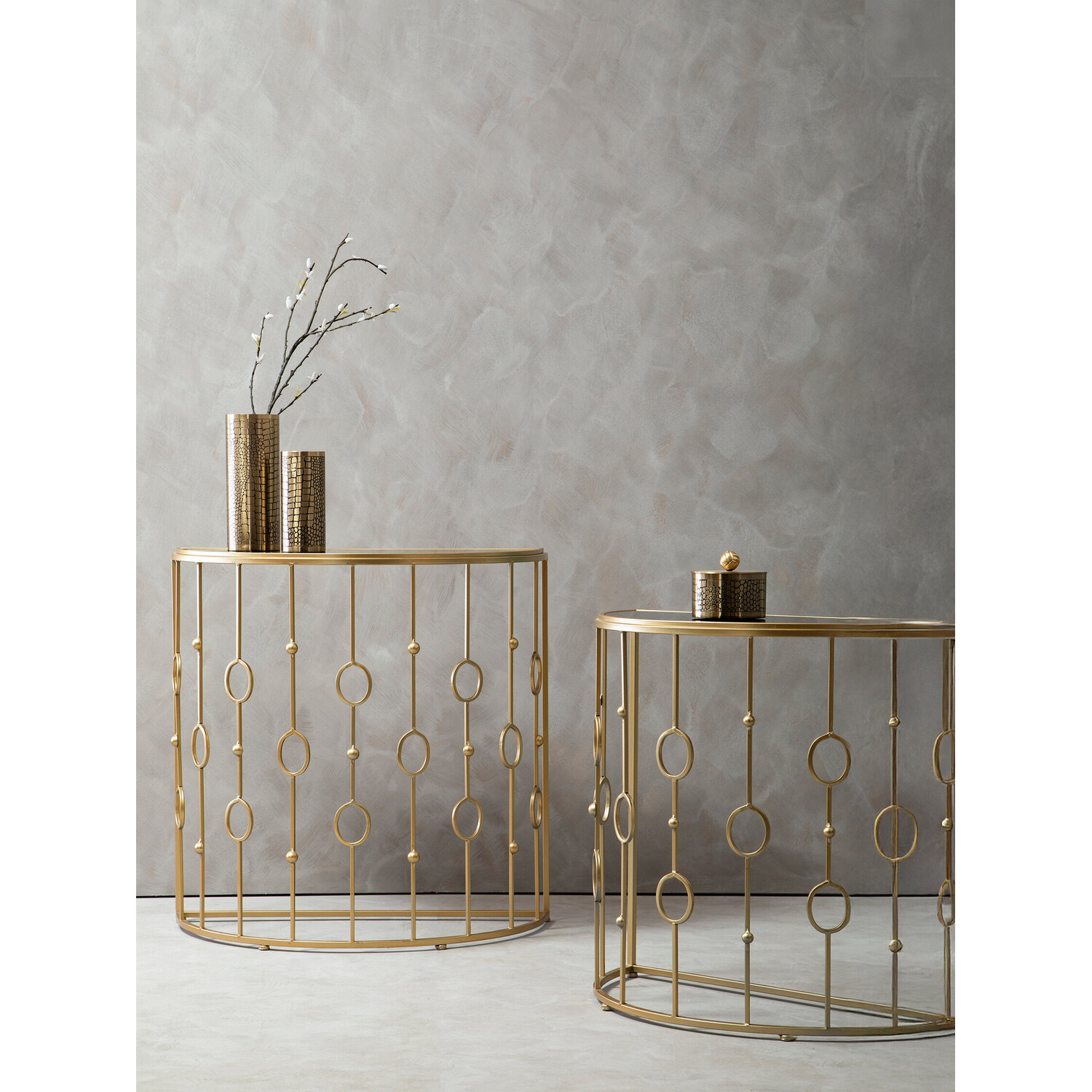 Faiza Set of 2 Art Deco Console Tables - Gold