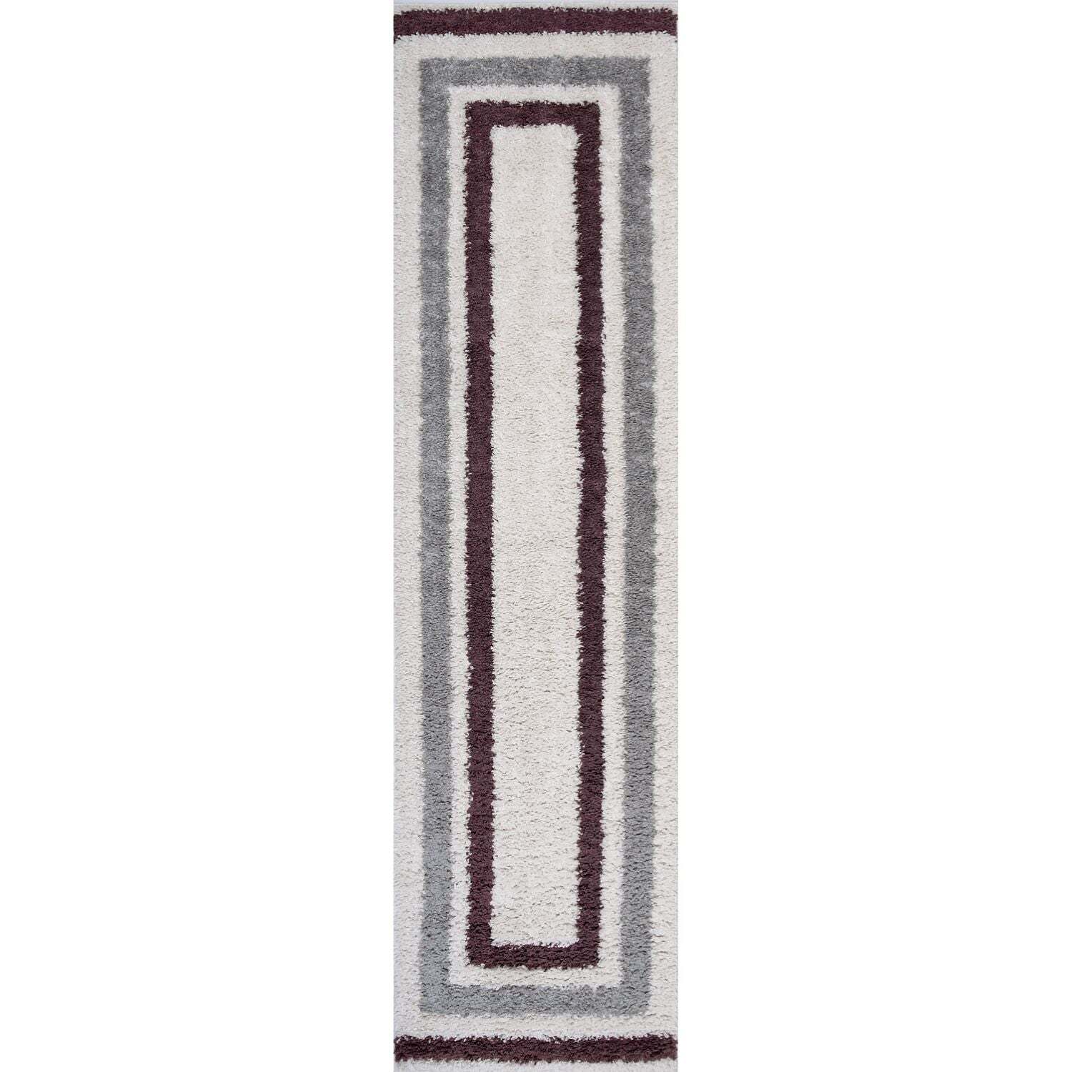 The Rugs Moodi Bordered Design Patterned Shaggy Runner - Purple-Grey - Image 3
