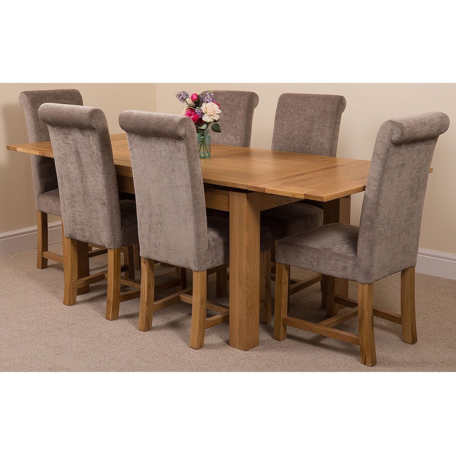 Thats Furniture Richmond 140-220Cm Oak Extending Dining Table + 6 Washington Fabric Chairs - Grey