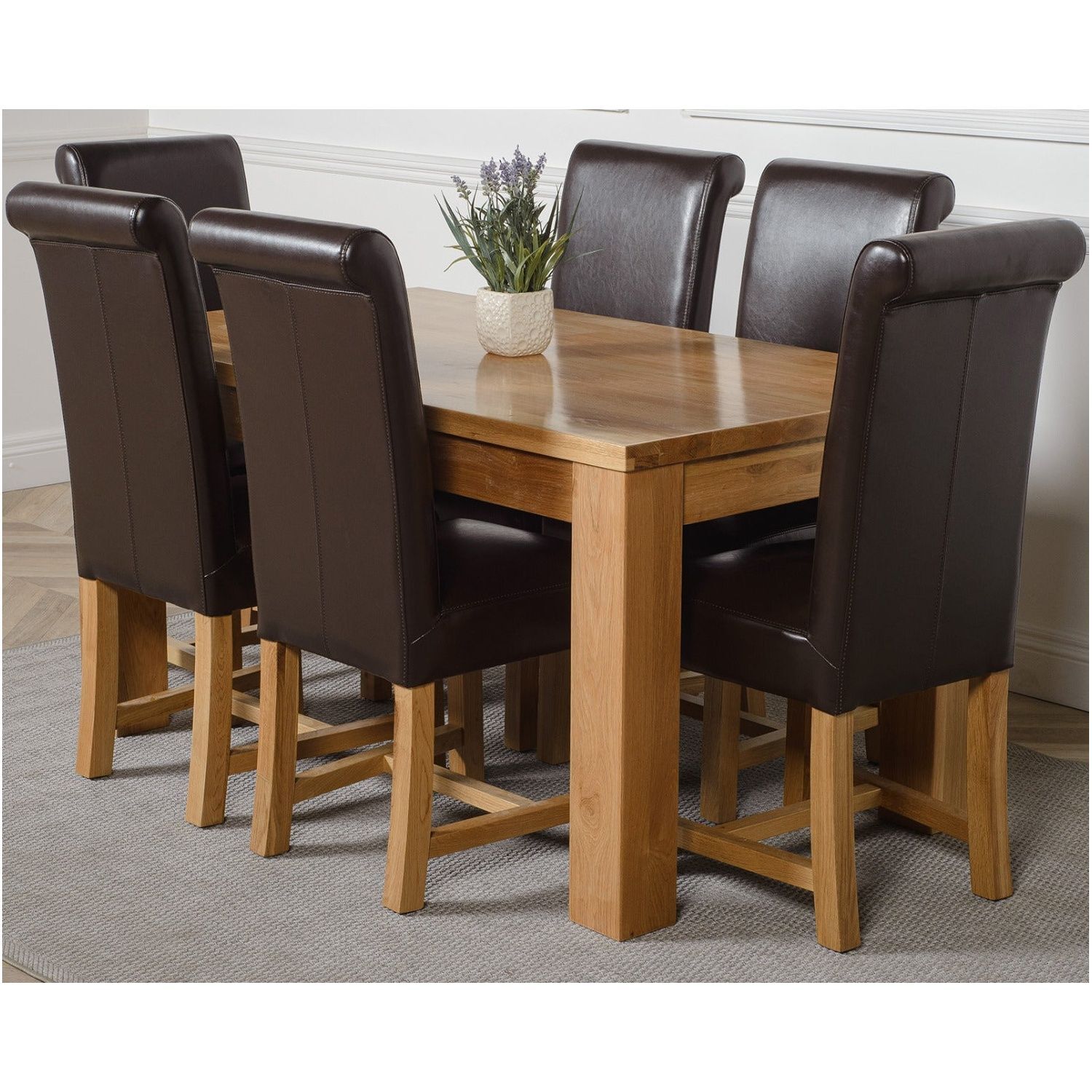 Thats Furniture Dakot 152 X 87Cm Medium Oak Dining Table And 6 Washington Leather Chairs - Brown