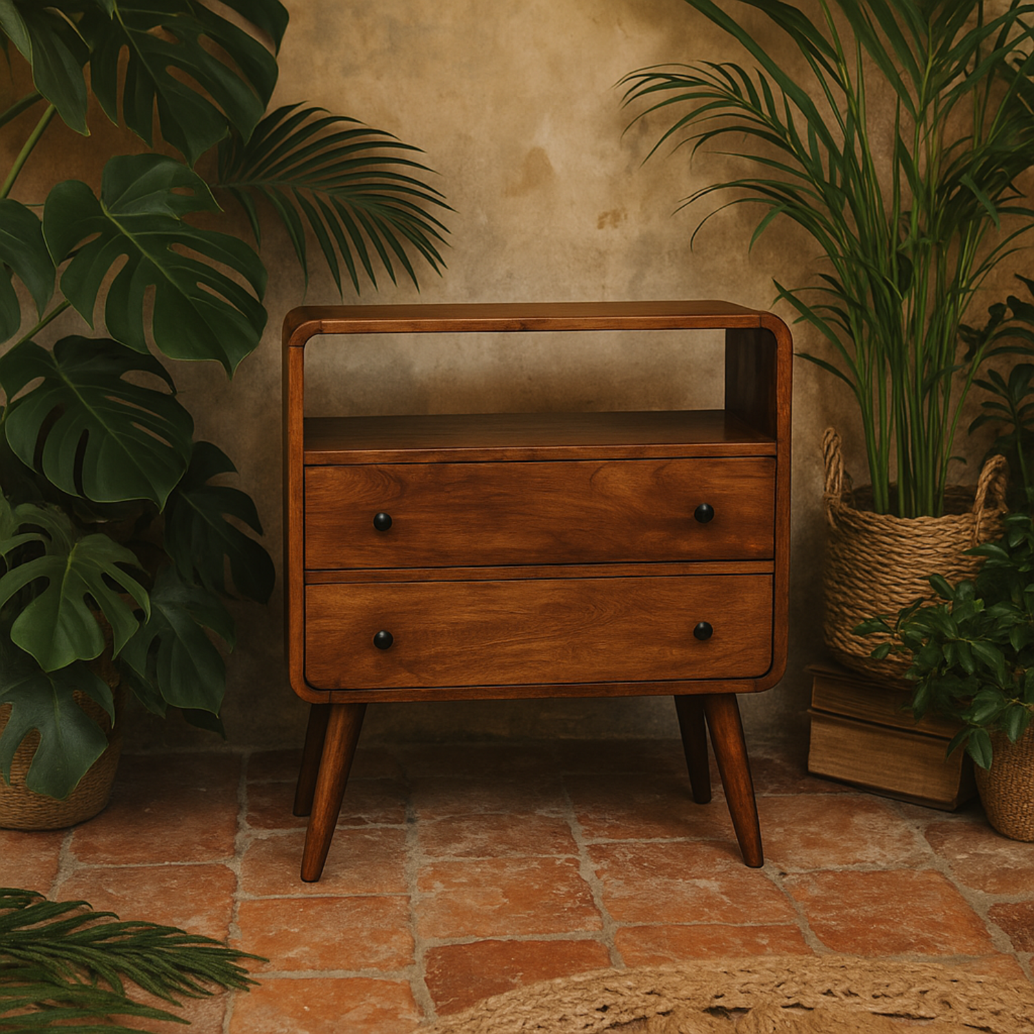 Trento Curved 2 Drawer Mango Wood Console Table Chestnut Gloss - Brown