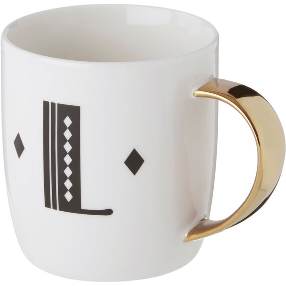 Diamond Deco White Monogram Mug, L