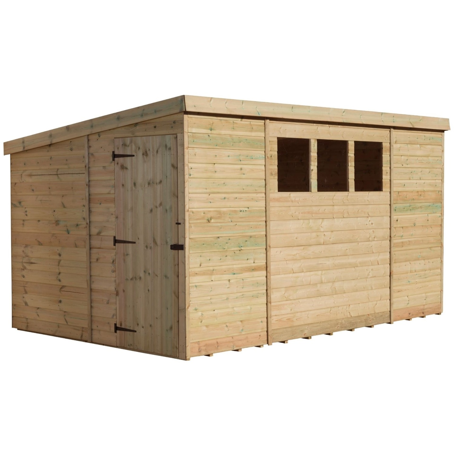 Empire 2500 12x8 Pent Garden Shed with a Single Door Both Side Panels & 3 Windows - Green