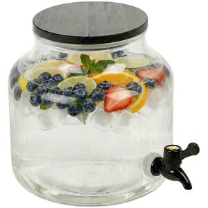5.2L Glass Beverage Dispenser with Tap & Wooden Lid - Clear