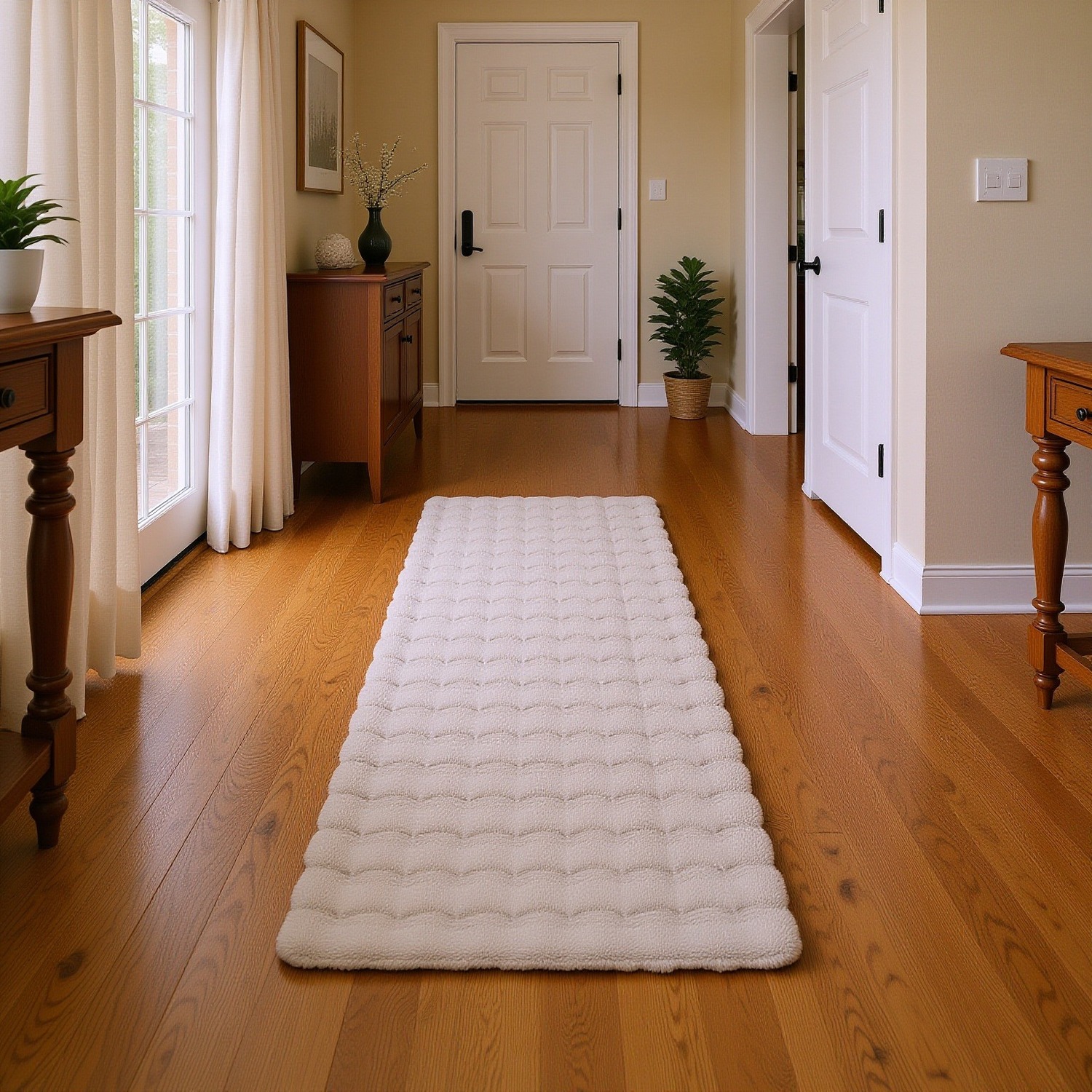 Orbie Washable Low Pile Super Soft Living Room Area Rug Machine Carved Ridge-Furrow Design - Beige / 60cm / 200cm