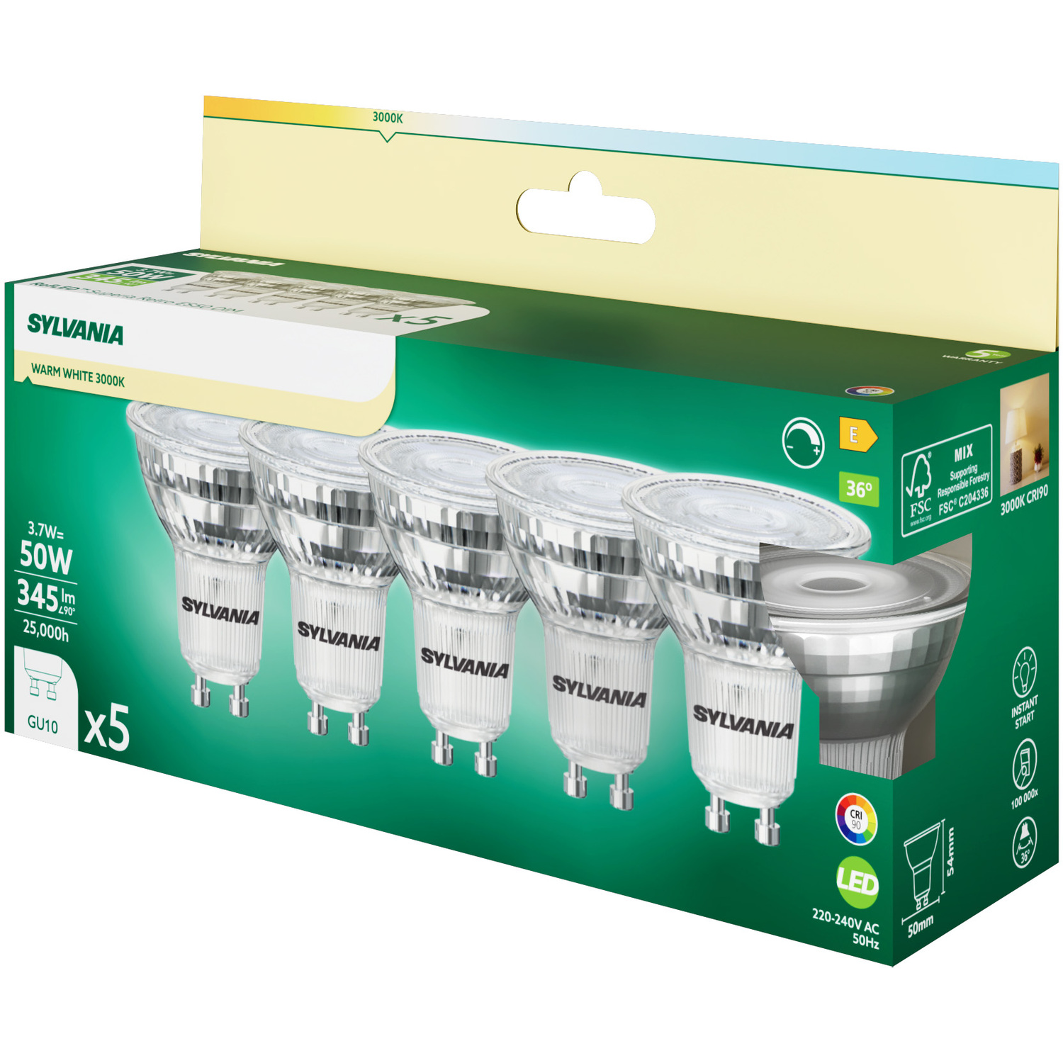 Sylvania Refled Superia Rt Es50 Led Gu10 Spotlight Bulb 345 Lumens Dimmable Clea - Transparent 8 1cm