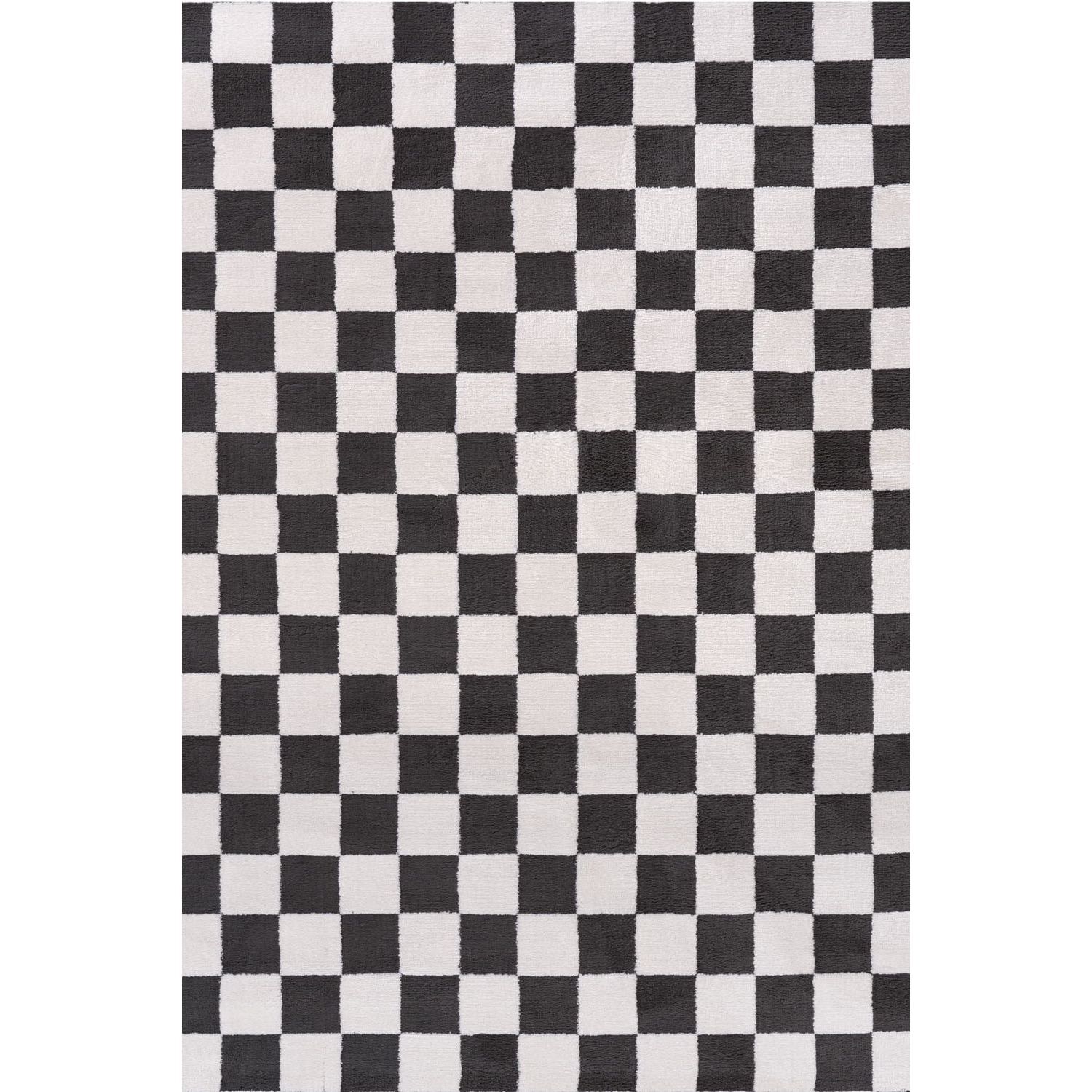 The Rugs Unisex Dark Grey Loft Checkered Living Room Area Rug And Runners Soft Pile In 80Cm X 150Cm Kids - Image 2