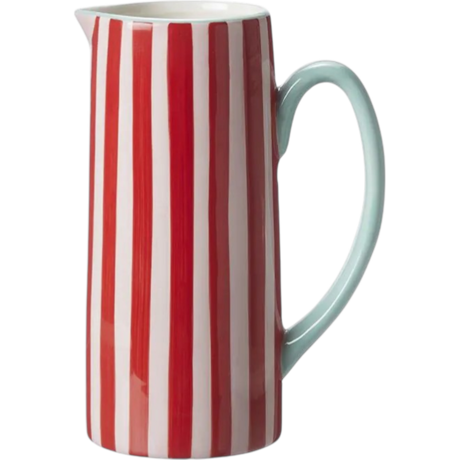 Ceramic Red and White Striped Jug Flower Vase - Red