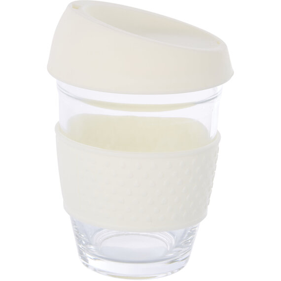 Mimo Glass Mug With Cream Silicone Band Lid