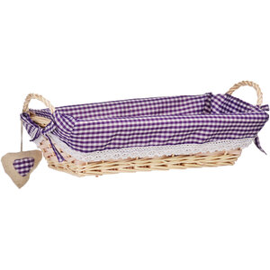 Orla Purple Gingham Lining Large Rectangular Willow Bread Basket