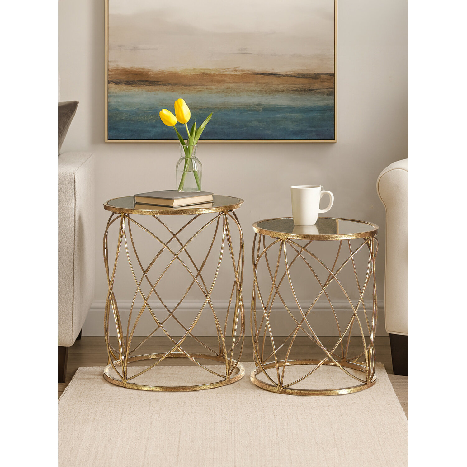 Arcana Set Of Two Round Side Tables. - Gold, Clear