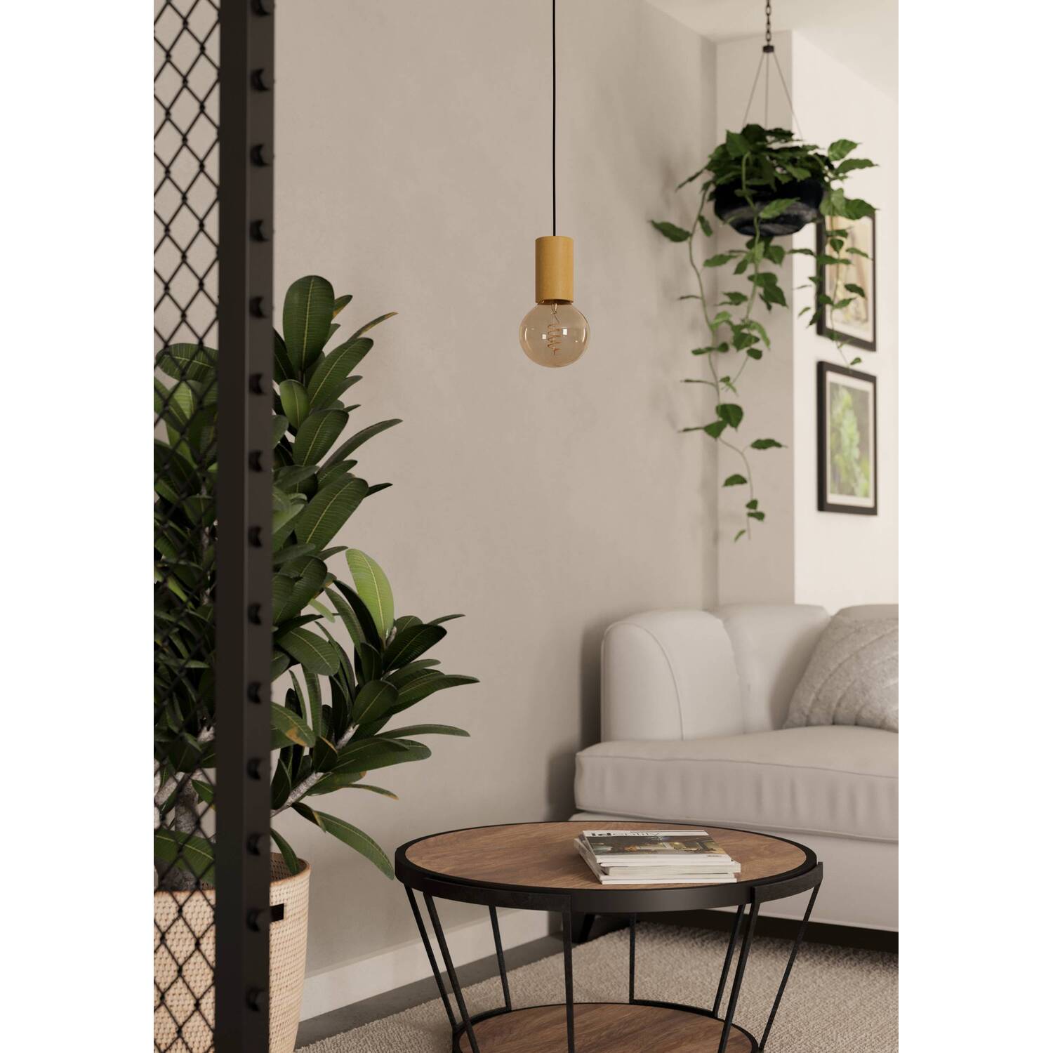 Eglo Pozueta 1 Pendant Light Steel Wood E27 Fitting - Black Brown