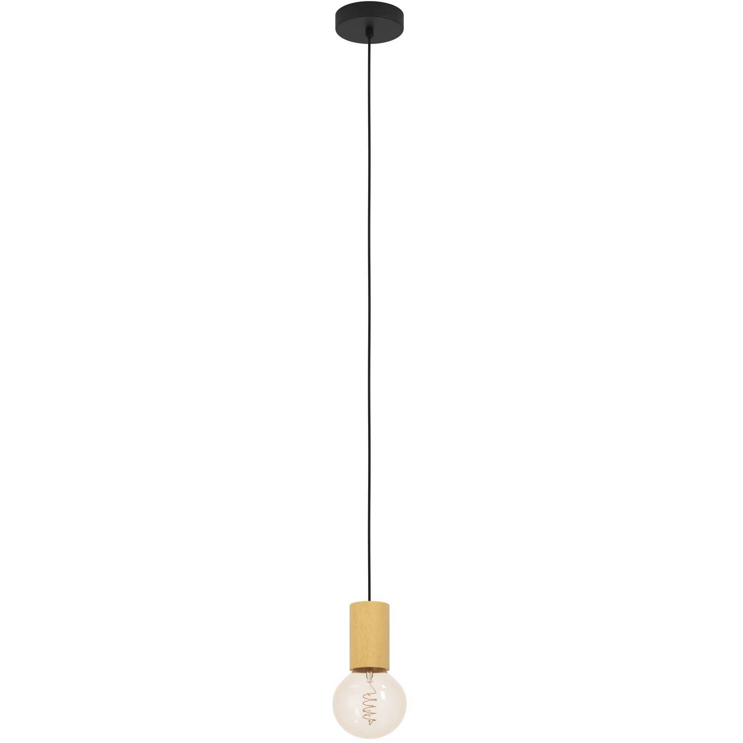 Eglo Pozueta 1 Pendant Light Steel Wood E27 Fitting - Black Brown
