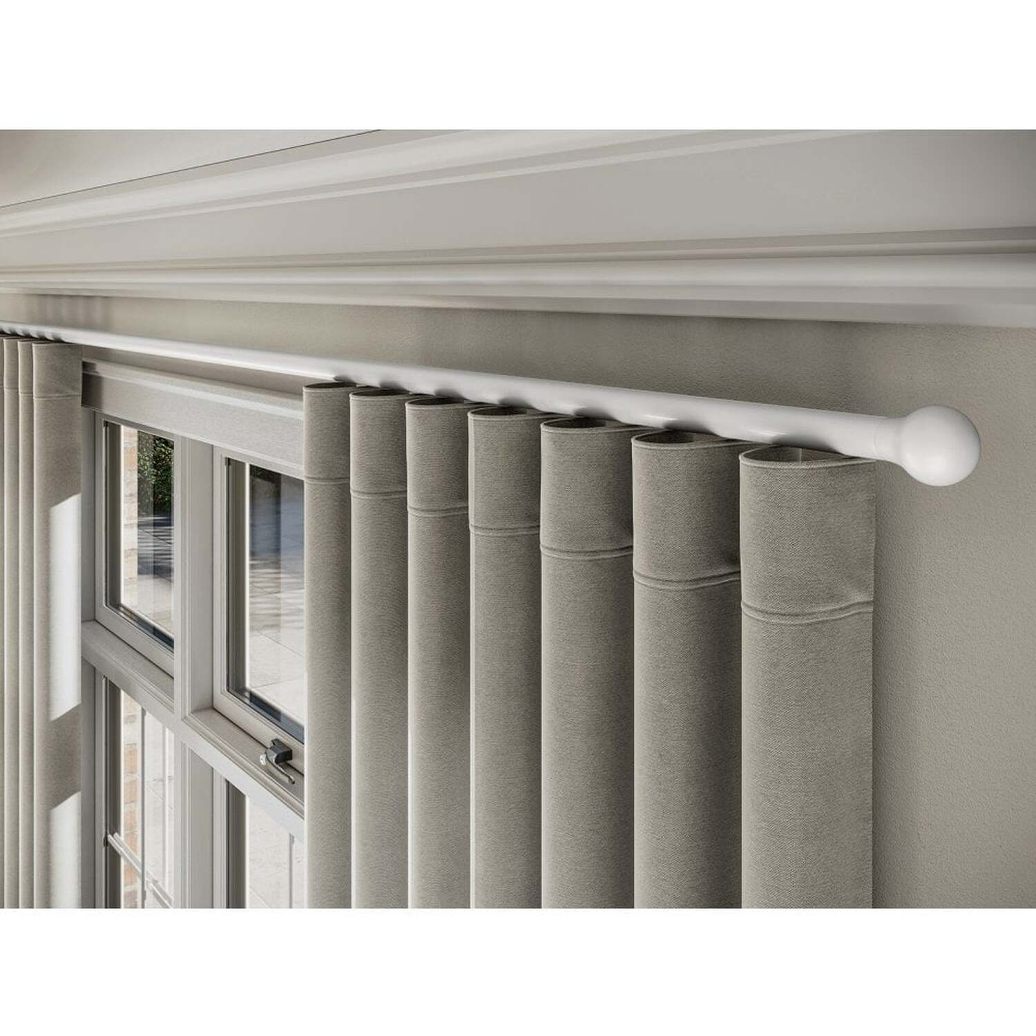 28mm Styleline Gliding Curtain Pole Set with Ball End - White - White / 370cm