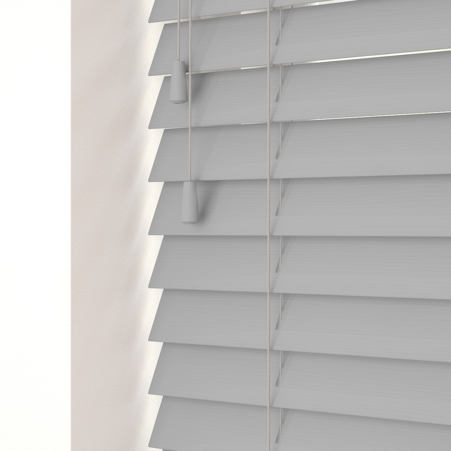 Fine Grain Faux Wood Venetian Blinds with Strings - Dove Grey / 190cm