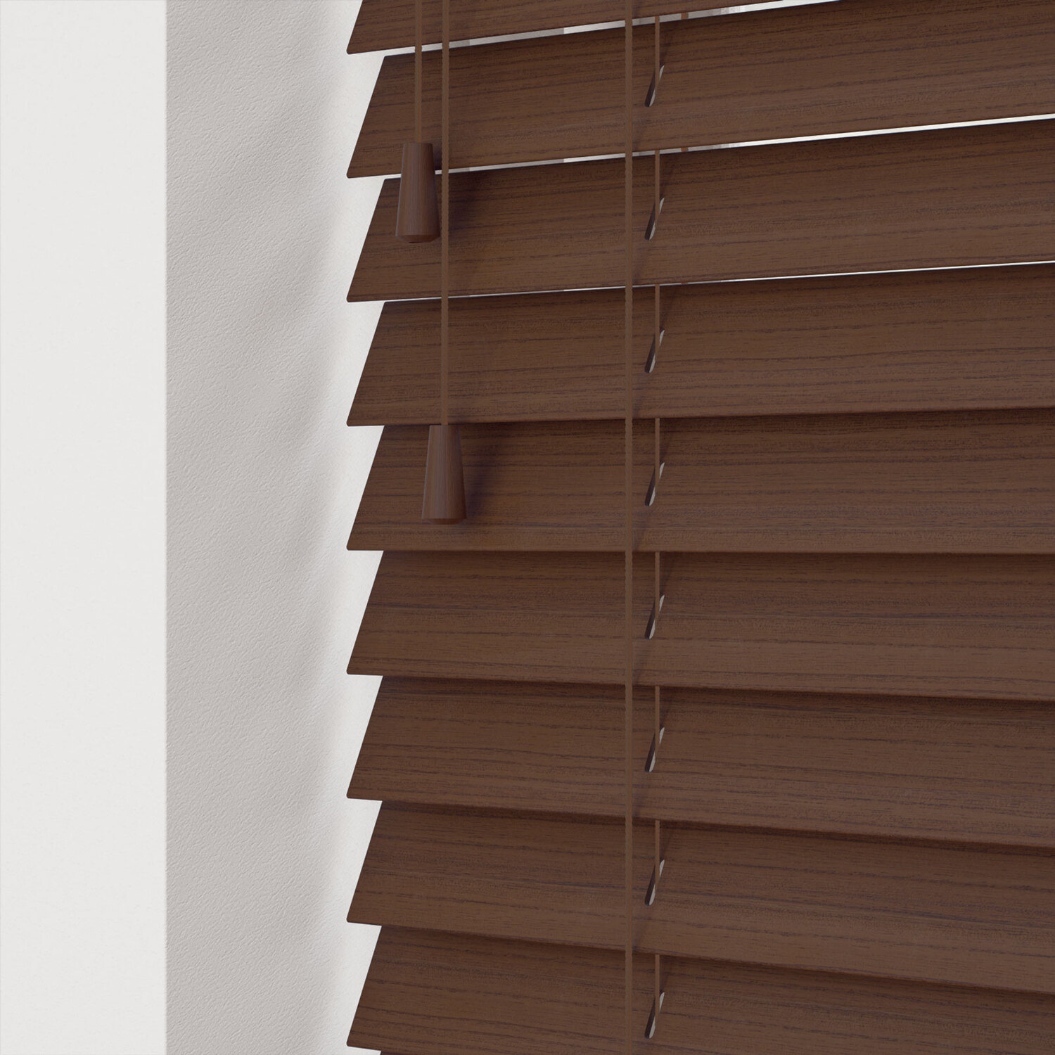 Fine Grain Faux Wood Venetian Blinds with Strings - Chocolate / 150cm