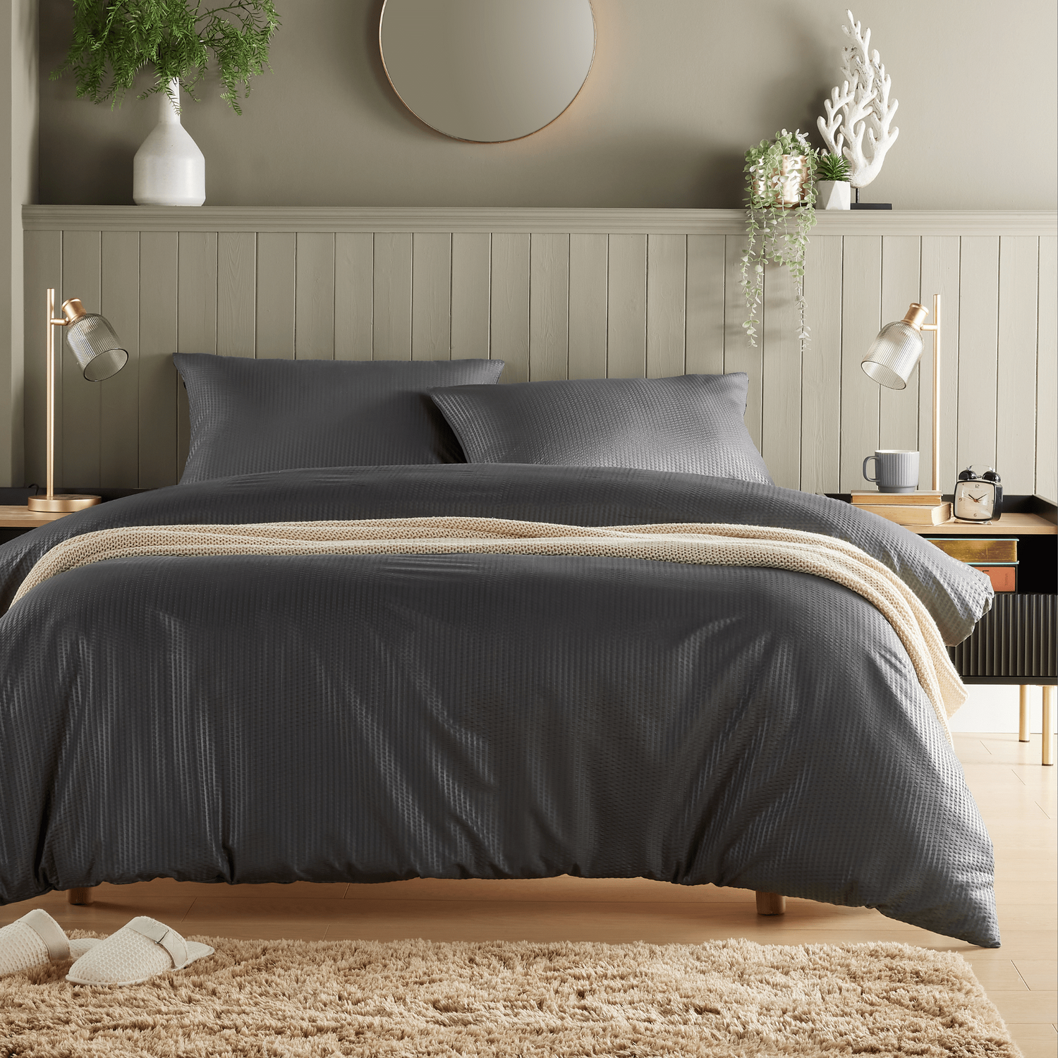 Newedgeblinds Monaco Seersucker Duvet Set - Grey / King