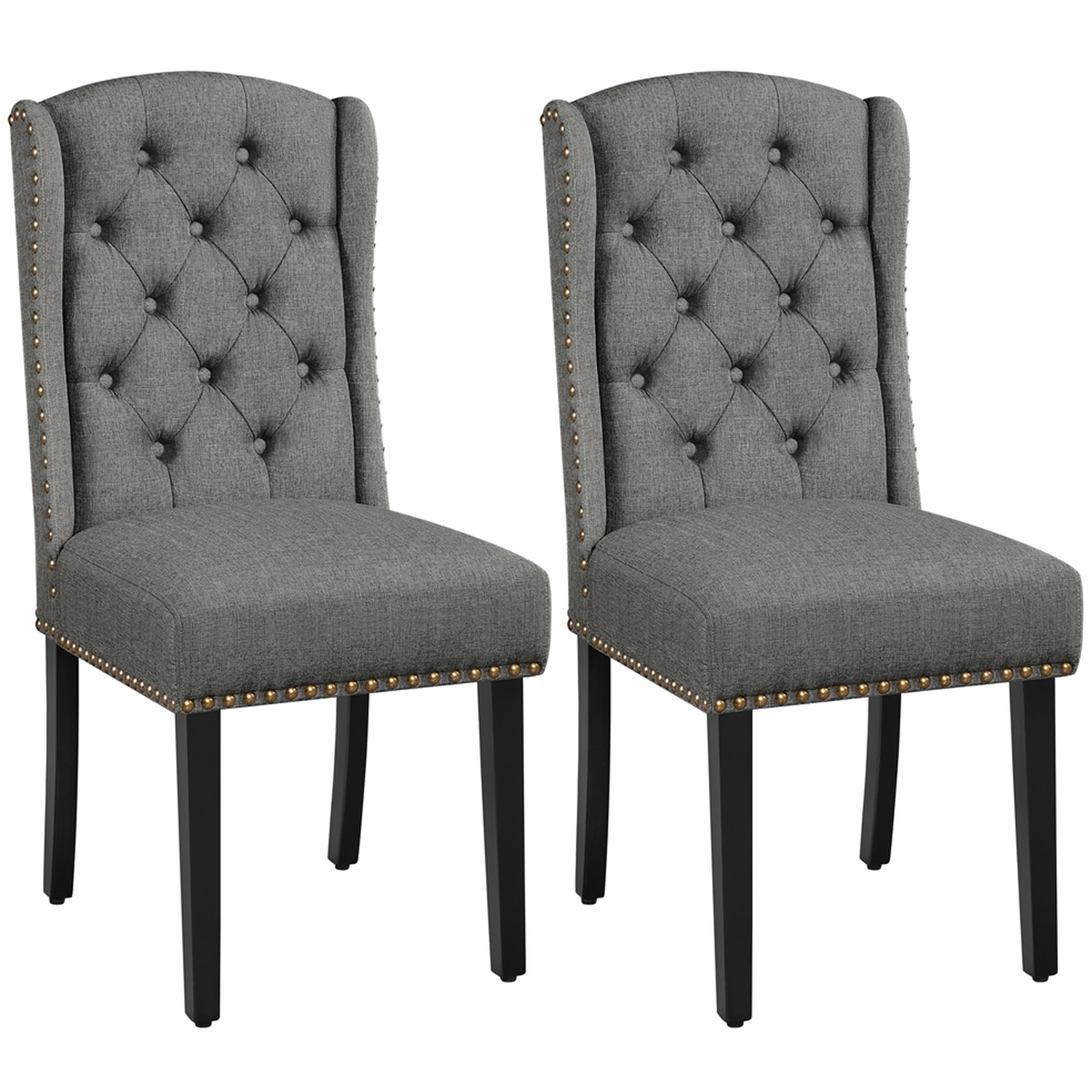 Set Of 2 Classic Button Tufted Dining Chairs - Light Grey