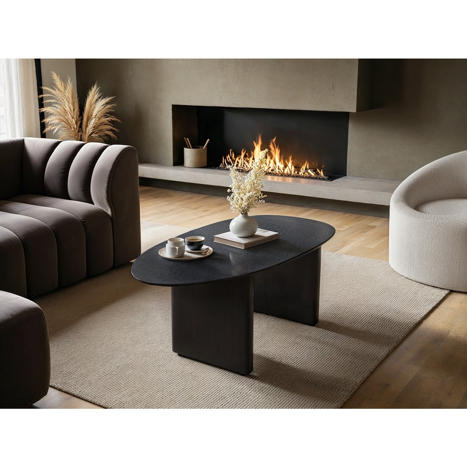 Emil Black Glass Oval Coffee Table - Black