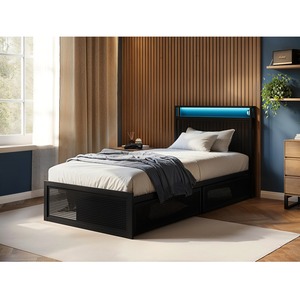 Callan Metal Bed with Storage & LED Black