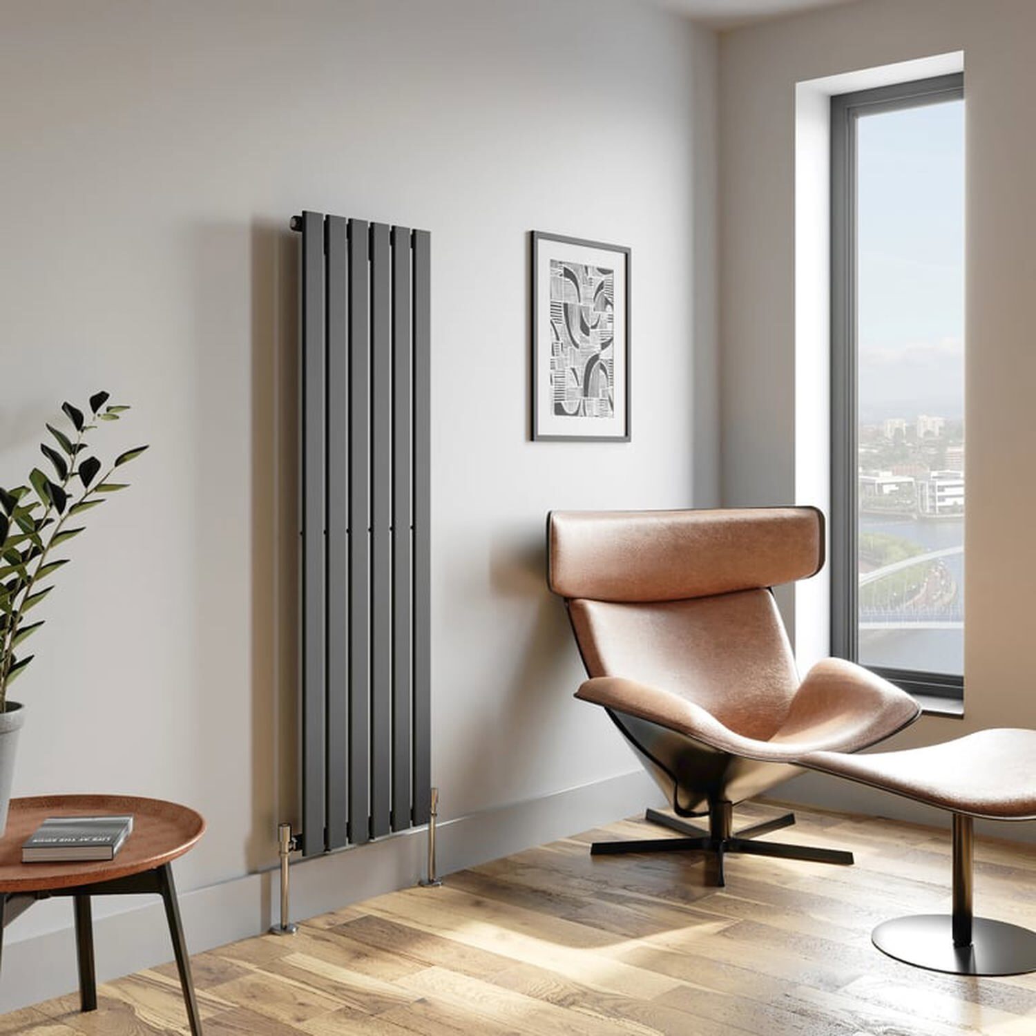 Temprazo Horizontal Single Flat Panel Designer Radiator - 600 X 760Mm Anthracite - Grey / 455Mm / 1600Mm
