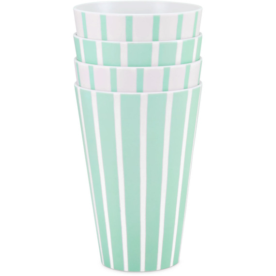 Set of 4 Striped Plastic Drinking Tumblers - Microwave and Dishwasher Safe