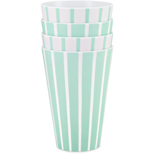 Set of 4 Striped Plastic Drinking Tumblers - Microwave and Dishwasher Safe