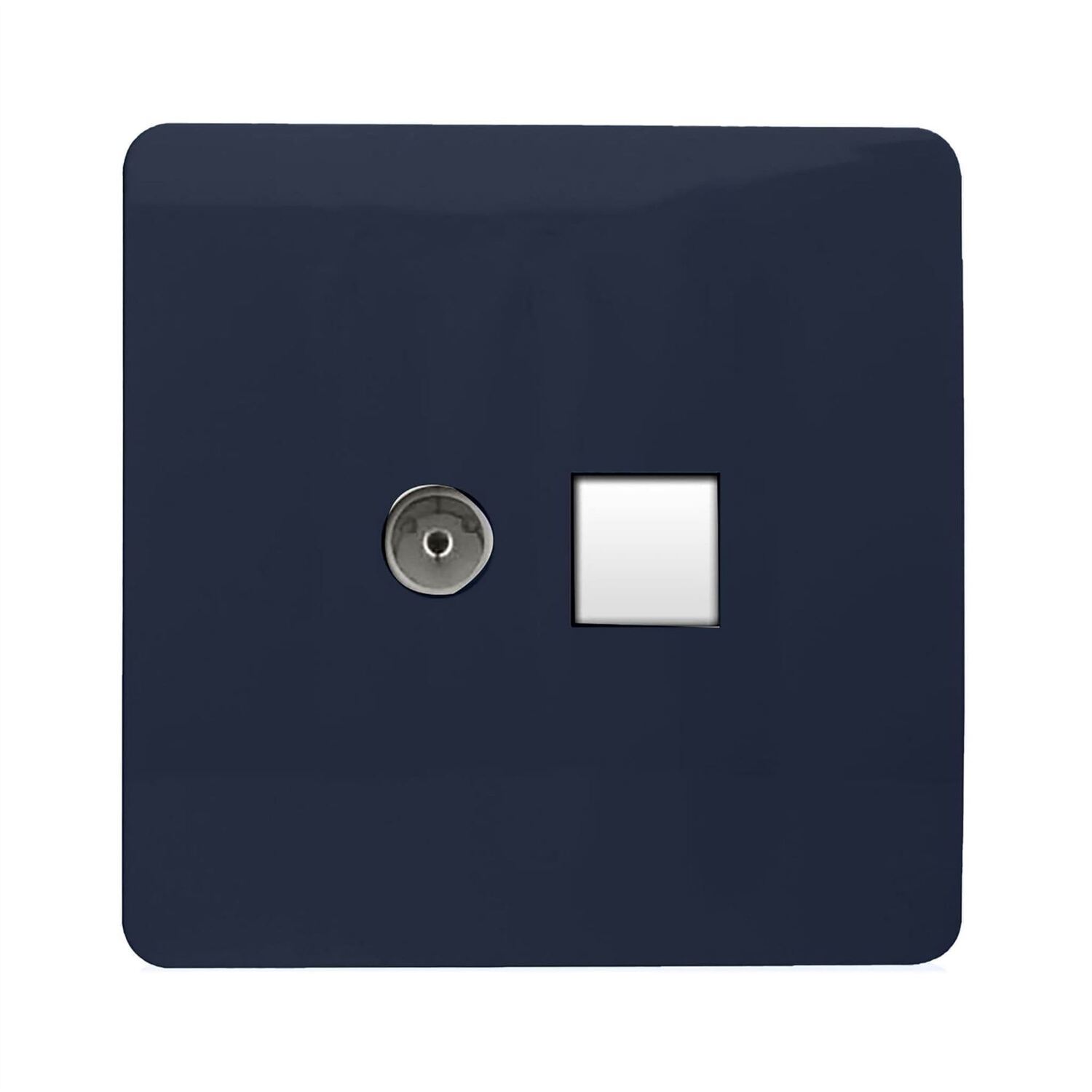Trendi Switch 2 Gang Tv Co-Axial & Rj45 Cat 6 Ethernet Sockets - Navy Blue