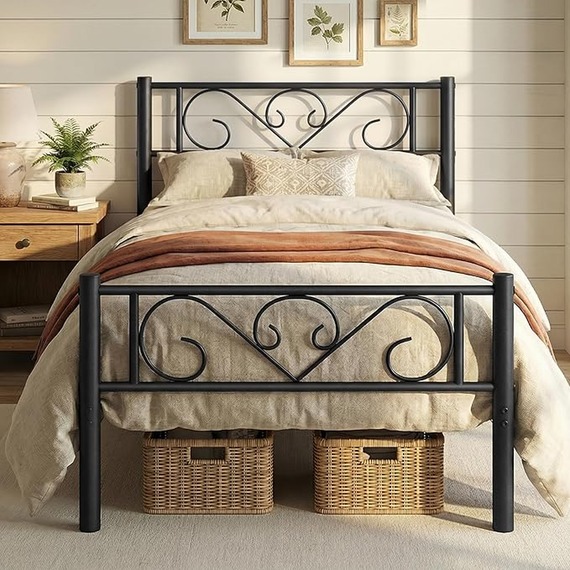 Modern Metal Single Bed Frame with Headboard