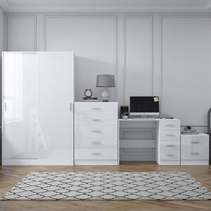 REFLECT Bundle - Sliding Wardrobe + Tall Chest + Bedside + Desk - White/White