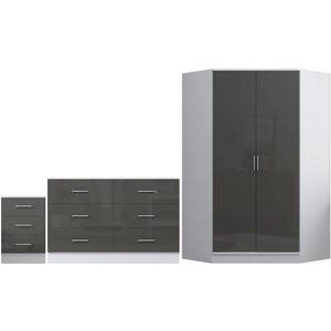 REFLECT Bundle - Corner Wardrobe + Chest + 3 Drawer Bedside - Grey/White