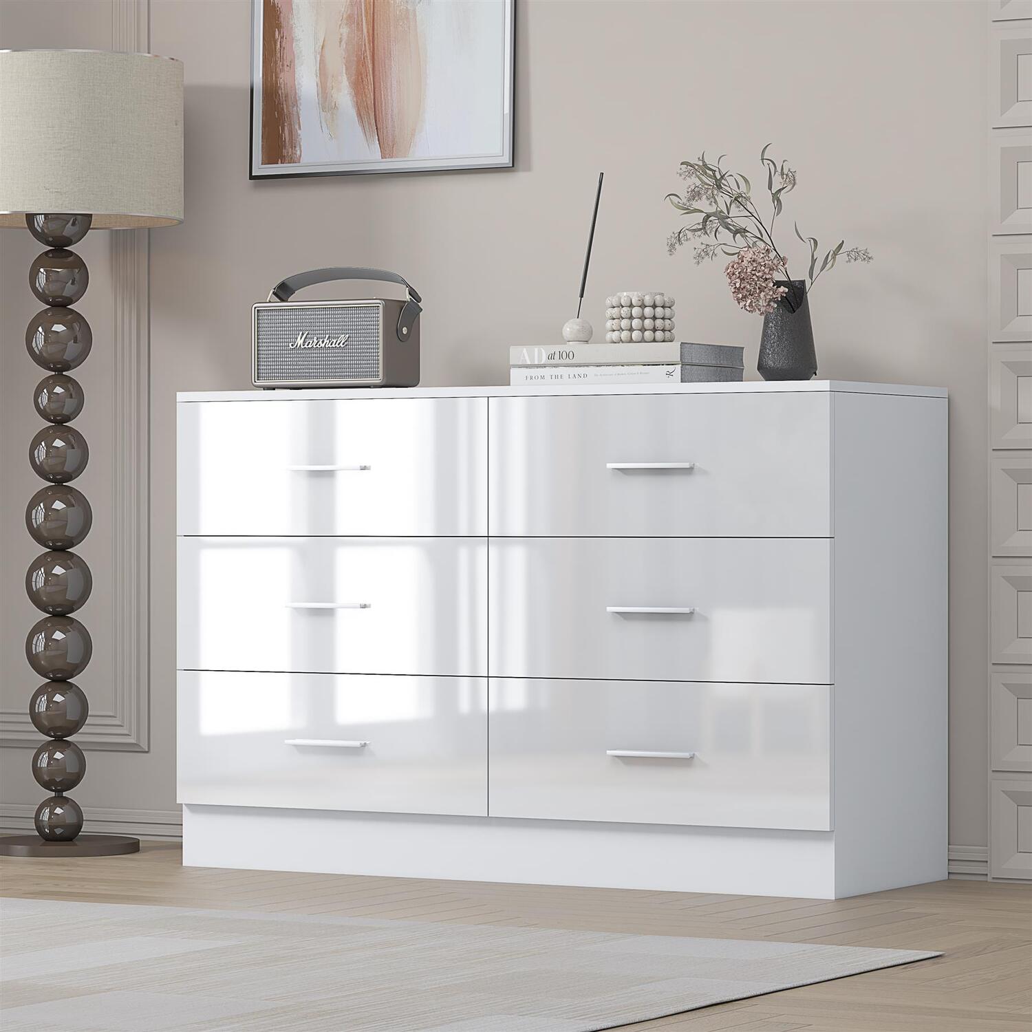 REFLECT 6 Drawer Chest - White Gloss Fronts / White Matt Carcass - Image 6