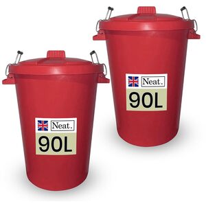 Neat. 90L Large Plastic Bin With Metal Handle, Heavy Duty Kitchen Dustbin With Lid- Red