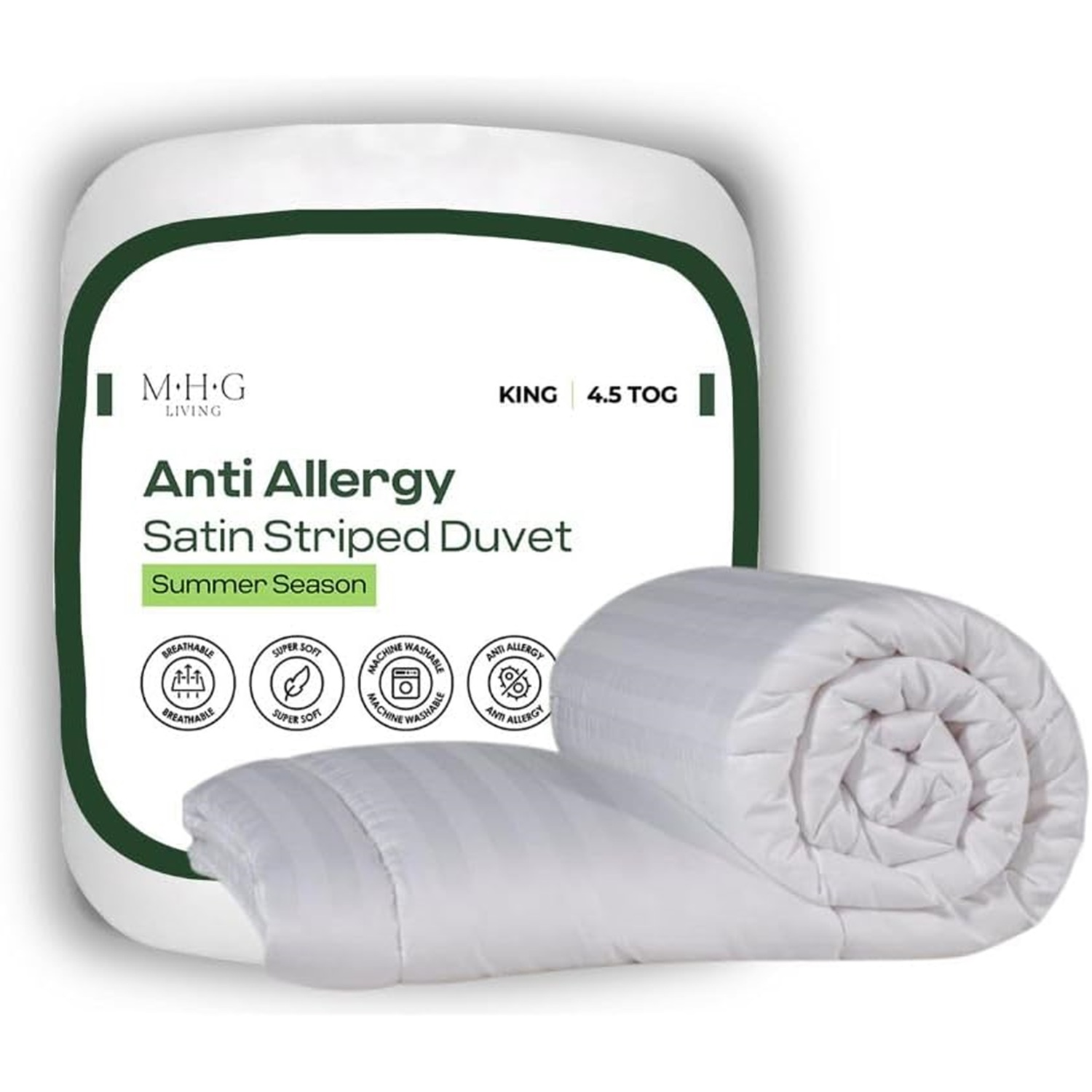 Mhg Living Anti-Allergy 4.5 Tog Summer Duvet - Lightweight Microfibre Breathable Quilt - King