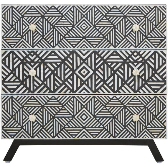 Fusion Black and Mother of Pearl Chest of 3 Drawers