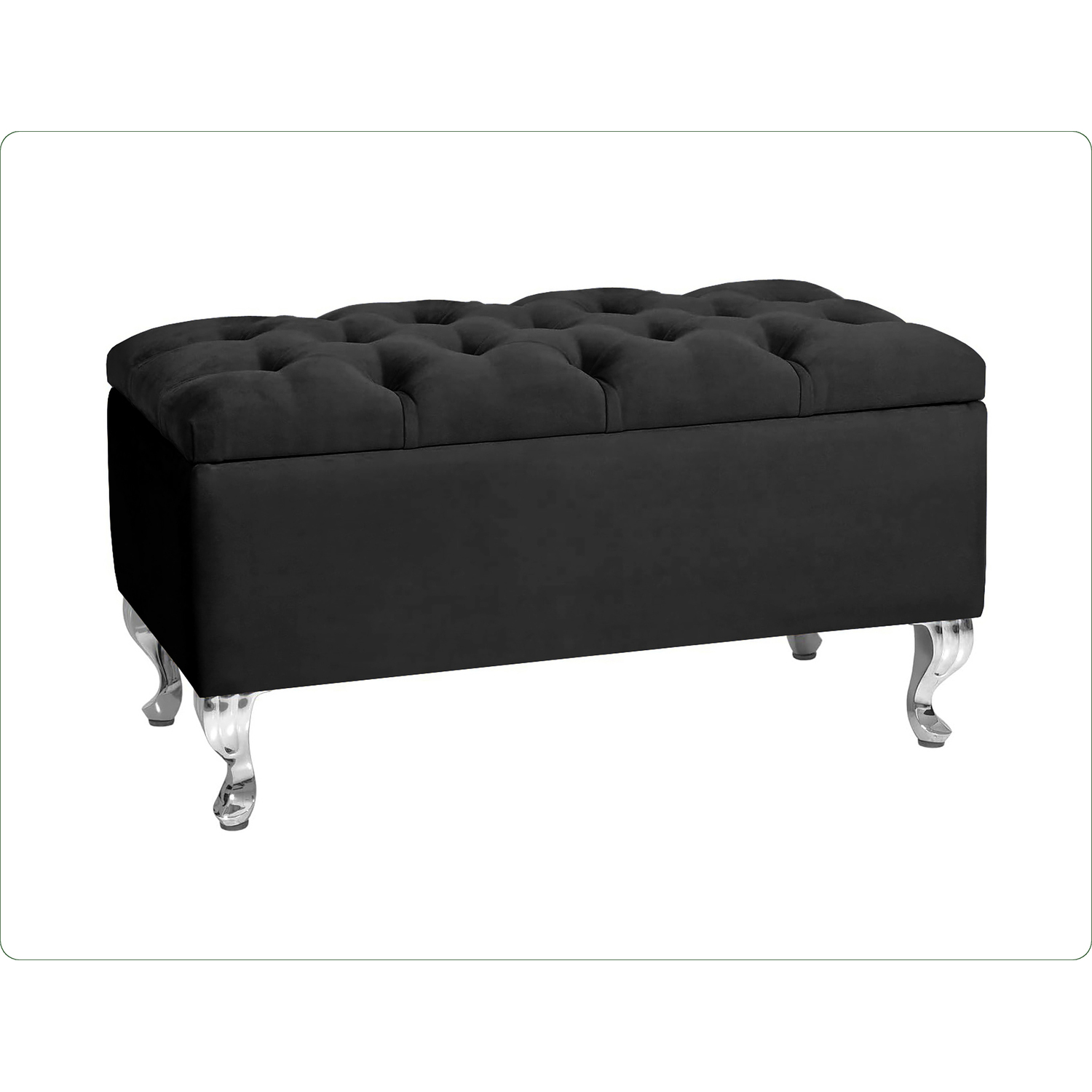 R&M Furnishers 180Cm Chesterfield Ottoman Storage Bench, Teal Tufted Upholstered Velvet Ottoman Footstool - Black Plush Velvet