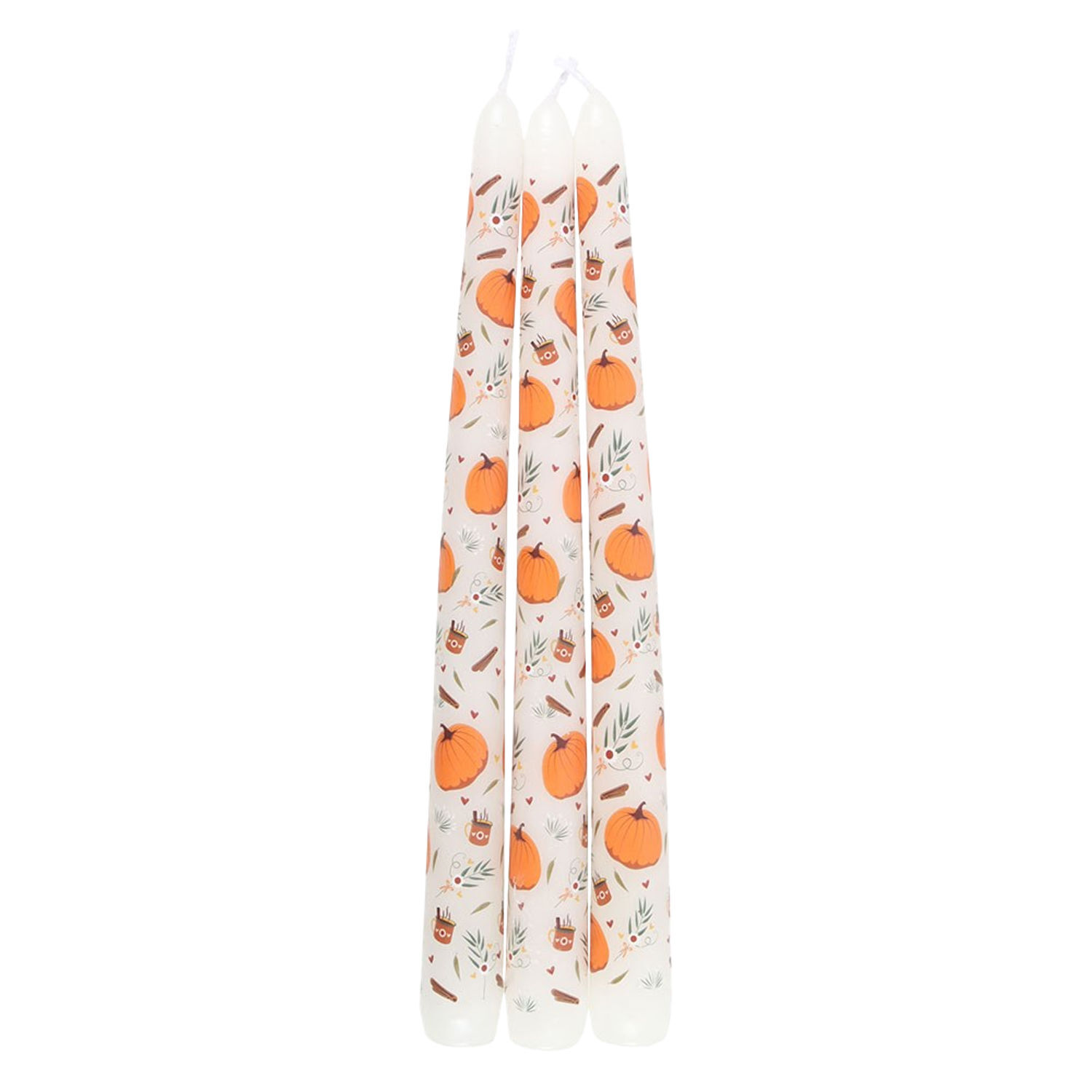 Something Different Taper Pumpkin Candles Set (Pack Of 3) - White/Orange
