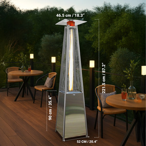 BU-KO Patio Gas Heater 13kW Stainless Steel Pyramid with Wheels and Cover
