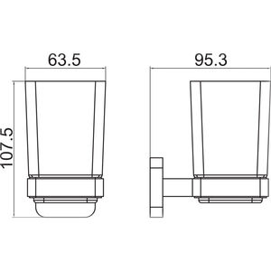 Wall Mounted Square Bathroom Glass Toothbrush Holder Tumbler - BB501BB
