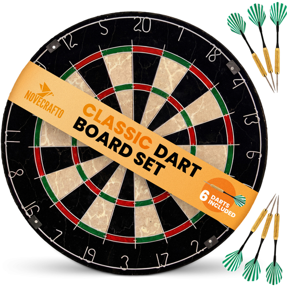 18 Bristle Dart Board Set with 6 Steel Tip Darts, High-Density Sisal