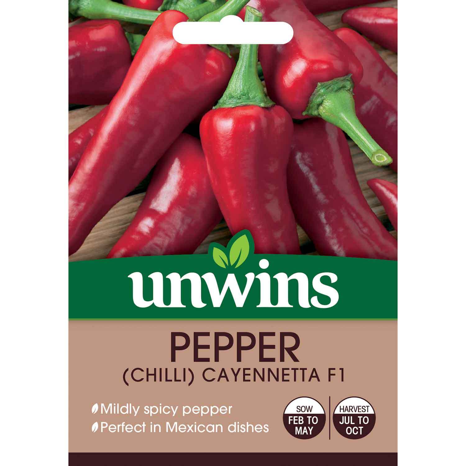Unwins Chilli Pepper Seeds 'Cayennetta' F1 - Green
