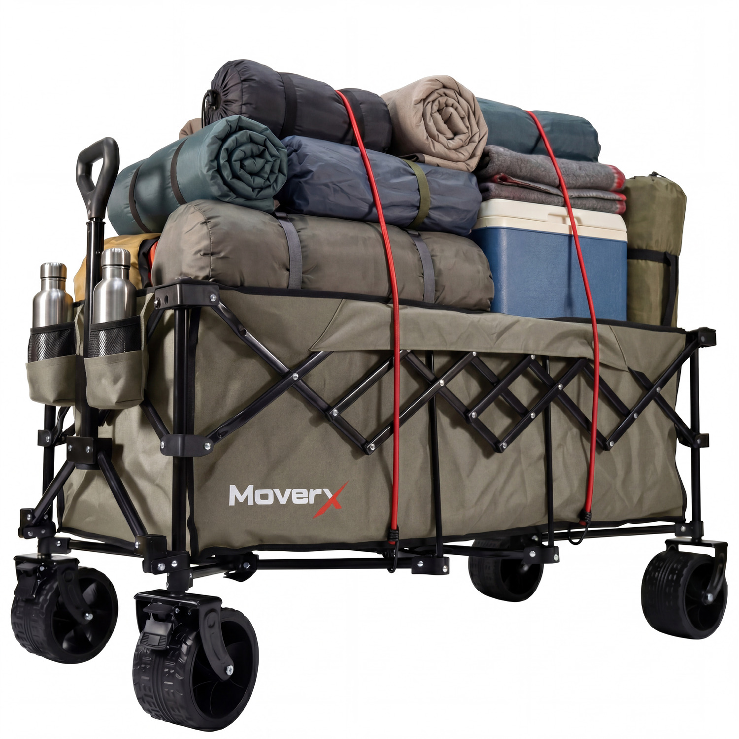 Moverx Folding Camping Festival Trolley On Wheels 300L - Green / Khaki